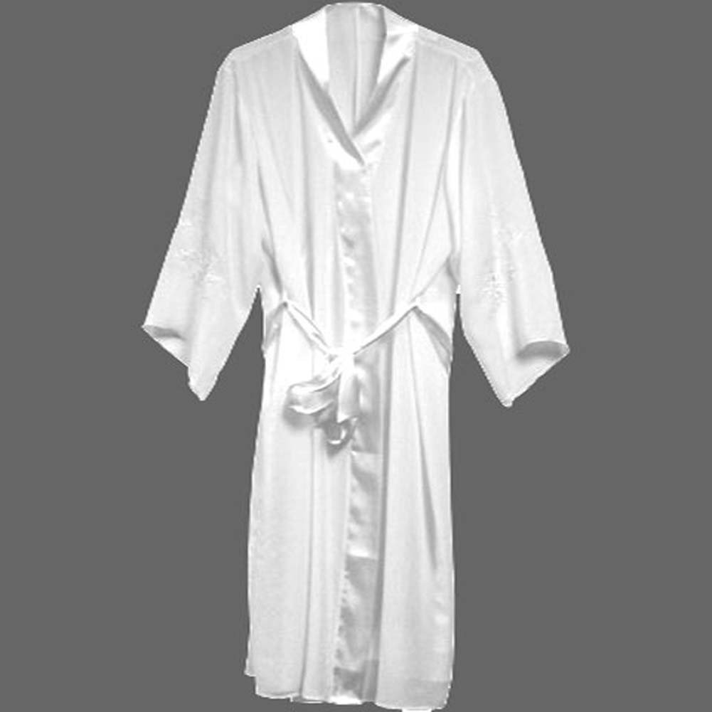 Night Sleep Sexy Wear Appliqued Sleeve Robe, 2X, White - dearlady.us